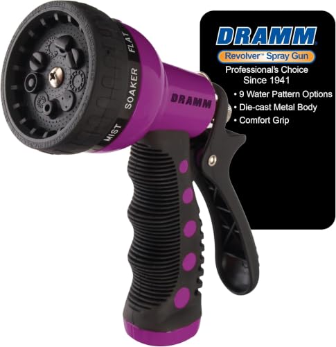 Dramm Revolver Heavy Duty Metal Garden Hose Nozzle – 9 Spray Patterns, High Pressure Jet, Thumb-Control Flow, Ergonomic Grip – Berry, (Pack of 6) - color: Berry, size: (Pack of 6), style: 9-Pattern Revolver
