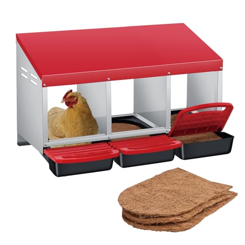 Chicken Nesting Boxes with Cleanable Pull-Out Trays, 3-Hole Wall Mount Roll Away Nest for Easy Cleaning & Egg Collection - size: 3 holes