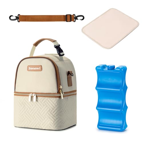 Breastmilk Cooler Bag with Ice Pack & Mat Fit 6 Bottles Up to 9 Ounce, Breast Milk Pump Cooler Bag for Moms Daycare,Work&Travel, Cream - color: Cream