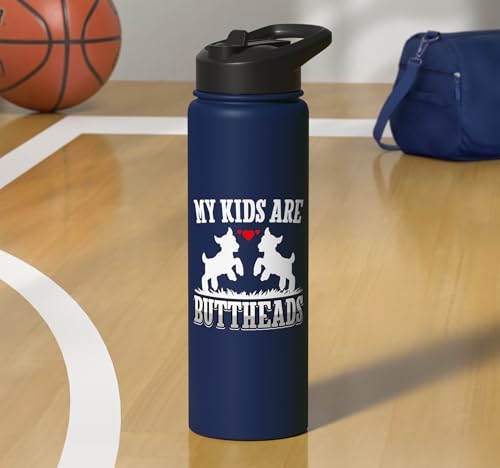 My Kids Are Buttheads Funny Goat Lover Goat Mom Farmer Stainless Steel Insulated Water Bottle - color: Navy Blue
