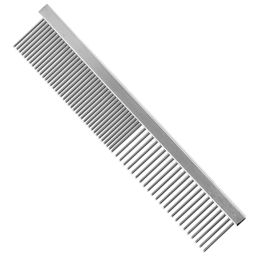 Jeffers Flat Back Pet Grooming Comb – Chrome Plated Steel Comb with Fine & Coarse Teeth for Dogs, Cats, Puppies – Detangling, Deshedding, Dematting Tool for Long or Short Hair - 6" L, 7/8" Teeth - size: 6"L