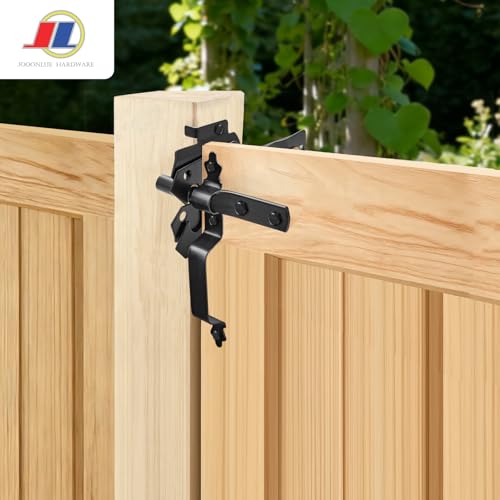 Gate Latch Set, Gate Handle & Latch, Heavy Duty, Black | Modern black gate latch set with handle for wooden fences and outdoor gates; heavy duty anti-rust hardware for yard and farm. - size: Modern Door Post