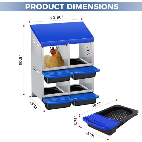 Garvee 4-Hole Roll Away Egg Collection Chicken Nesting Box | Galvanized Steel Nest Box for Laying Eggs - color: Blue, size: 4 holes & 2-tier