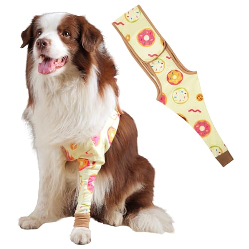 Dog Front Leg Recovery Sleeve – Single Sleeve to Prevent Licking, Scratching & Biting Cone Collar Alternative for Surgery, Wound Care, ACL CCL, Joint Protection - color: Sunny Donut, size: XX-Small