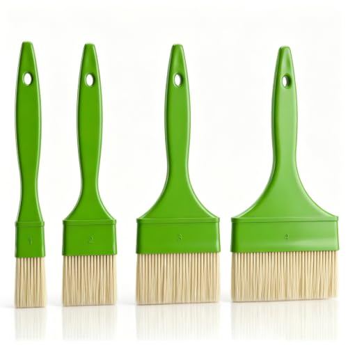 4pcs Natural Bristle Basting Brush 1/2/3/4 Inch Pastry Brush for Baking Bristle Basting Brushes for Cooking BBQ Brushes for Butter Oil Egg and Sauce Turkey Marinade with Hang Hole Design Green