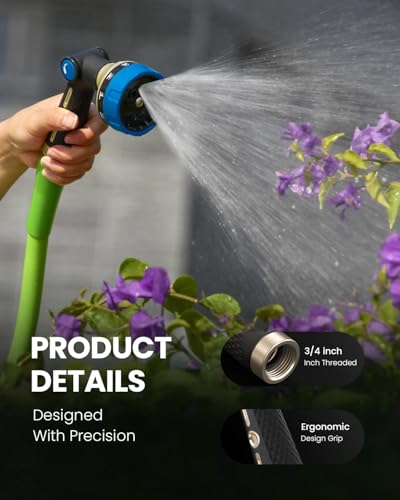 RAINPOINT Garden Hose Nozzle - 100% Heavy Duty Metal Thumb Control Spray Nozzles for Garden Hose High Pressure, 10 Pattern Water Hose Nozzle for Car Wash, Watering Lawn, Pets, Navy Blue - color: Navy Blue