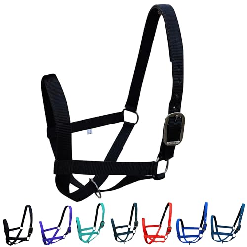 Majestic Ally Adjustable Nylon Cattle Halter with Padded Crown and Nose - 6-Month Warranty - color: Black