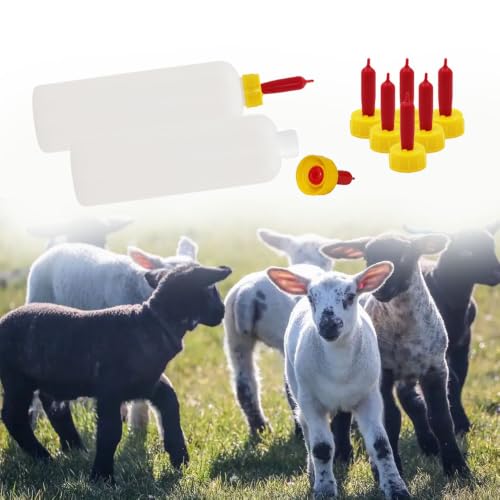 2 Sets 500ml Lamb Goat Feeding Bottle with 10 Reusable Rubber Nipples | Vented Nipple Anti-bloat Leak-proof Livestock Bottle, Livestock Milk Feeder Bottle Set for Baby Goats Lambs Sheep Pig Puppies