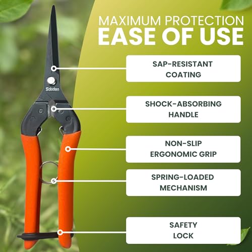 Saboten 7.9" Professional Japanese Harvesting Shears – Straight Blade, Stainless Steel with Fluorine Coating, Spring-Loaded, Ergonomic Grip – forest Originals, Made in Japan