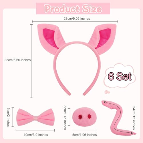 Mototo 24PCS Pig Costume Set Pig Ears Headband Nose Tail Bow Tie for Kids | Halloween Animal Costume Girl Pig Accessories For Nursery Rhyme Character Favorite Book Day School Event Drive-thru Nativity