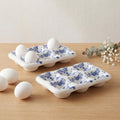 2 Pcs Ceramic Egg Tray 6 Cups Chinoiserie Eggs Holder Blue and White Porcelain Kitchen Counter Table Fridge Storage Accessory Blue Floral Spring Decoration for Housewarming Gift