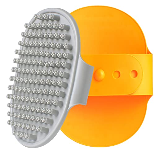 Dog Grooming Brush, Pet Shampoo Bath Brush Shedding Soothing Massage Rubber Comb with Adjustable Ring Handle for Long Short Haired Dogs and Cats 2pcs - color: Gray & Orange
