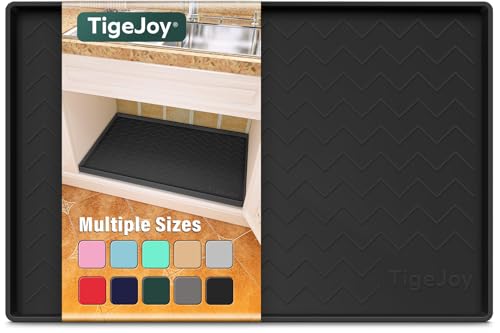 TigeJoy Under Sink Mats for Kitchen Waterproof 28" x 22", Cabinet Liner | Leak-Proof Silicone Mat Sink Protector, Kitchen Essentials Organizer and Storage,Boot or Shoe Tray, Pet Feeding Mat - color: Black, size: 22"W x 28"L
