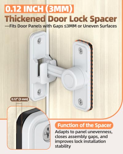Heavy Duty Barn Door Lock, 90/180 Degree Latch, White, 2 Pack | Thickened Zinc Alloy, Anti-Corrosion Coating, 3mm Spacer, Left Or Right Installation, For Sliding Doors, Shed And Bathroom - color: White-2PCS