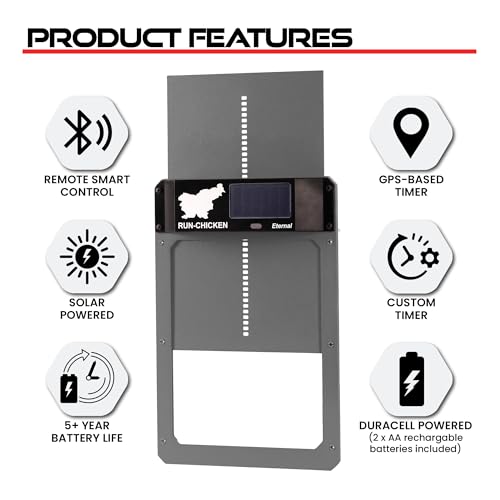 RUN-CHICKEN Door Eternal – Solar Automatic Chicken Coop Door with Built-in Solar Power & Battery Backup, Smart App & Timer Control, Weatherproof Aluminum, Predator-Proof, Easy to Install (Gray)