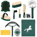 Abbylike 12 Pieces Horse Grooming Kit Racing Festival Tack Room Supplies Horse Brush Sets Equine Care Cleaning Kit Shedding Grooming Massaging Tools (Khaki and Green) - color: Khaki and Green