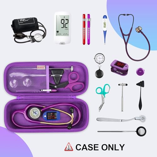 BOVKE Stethoscope Case for 3M Littmann Classic III, Lightweight II S.E, MDF Acoustica Deluxe Stethoscopes - Extra Room for Medical Bandage Scissors EMT Trauma Shear and LED Penlights, Dark Purple - color: Dark Purple