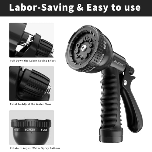 Besiter Garden Hose Nozzle Sprayer: 10 Watering Patterns Spray Nozzles Heavy Duty Hose Head Hose Attachment - color: Black