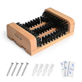 Wooden Boot Scraper Outdoor Heavy Duty Shoe Brush Cleaner for Muddy Boots, Dual Bristle Entryway Shoe Cleaner System for Home Entrance Garage Farm Snow Rain Durable Hardwood Base