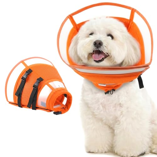 Soft Dog Cone Collar to Stop Licking - Adjustable for Small Dogs | Prevents Licking Wounds After Surgery & Skin Disease,Lightweight,Comfortable Elizabethan Recovery Cone (Orang,S) - color: Orange, size: Small