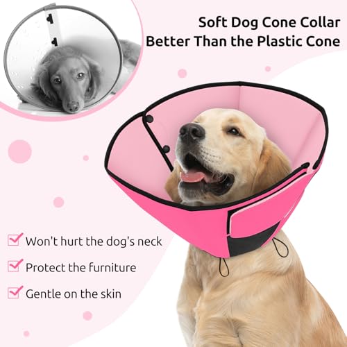 Dog Cones for Medium Dogs, Soft Dog Cone Collar After Surgery | Pet Cone for Dogs Wound Care, Spay, Neuter, Breathable Pet Surgery Collars & Cones, Elizabethan Collar for Dogs, Pink M - color: Pink, size: M