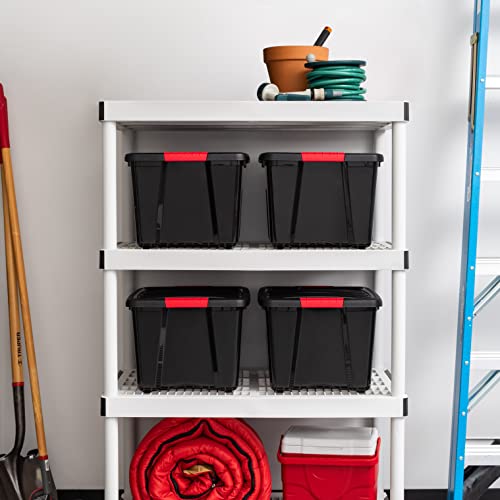 IRIS USA 4-Pack 40 Quart Storage Bins with Lids, Black | Black finish conceals stored items. Perfect for moving, blankets, clothing, and garage storage. Nestable design saves space - size: 40 Qt, style: 4 Pack