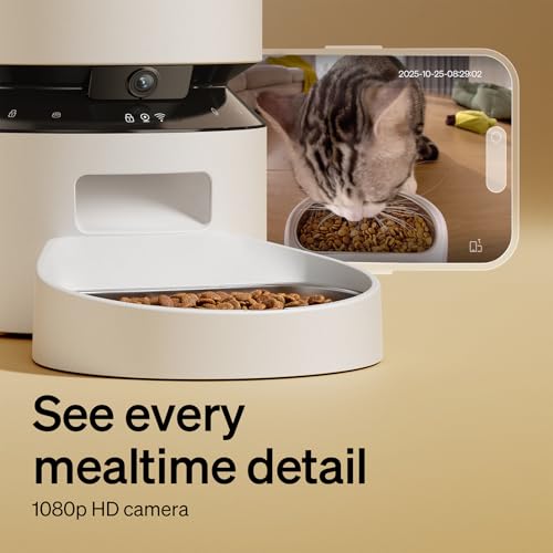 PETLIBRO Automatic Cat Feeder with Camera, 1080P HD & Night Vision, 5GHz/2.4GHz WiFi & Cam Smart Pet Feeder with App Control, 2-Way Audio, Motion Alerts for Cats & Dogs, Stainless Steel Single Tray - color: White, size: 5l-camera