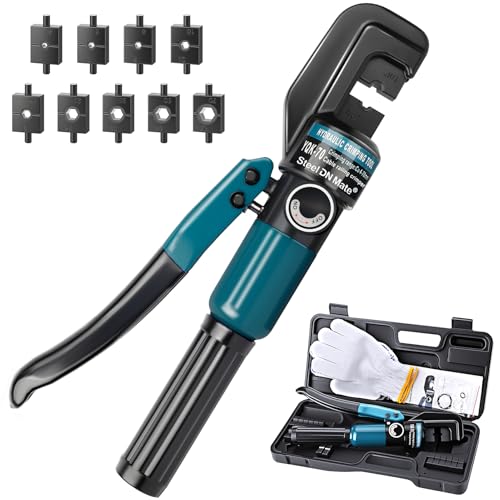 Hydraulic Crimping Tool for 1/8"-3/16" Cable Railing Kits, 10-Ton Crimper | 9 Hardened Dies, One-Hand Use, Hydraulic Crimper for Cable Railing Hardware, Wire & Battery Cable Crimping 12-2/0 AWG DC03 - color: Black