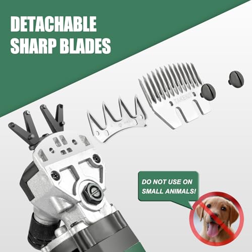 TAKEKIT Sheep Shears, 600W Professional Heavy Duty Sheep Clippers, 6 Speeds Electric Animal Shears for Alpacas Llamas Lambs and Large Livestock with Thick Coats, One Set of Extra Blades Included - color: Dark Green