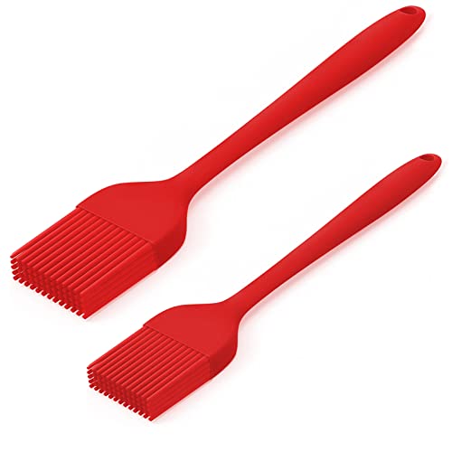 Silicone Basting Pastry Brush - Cooking Brush for Oil Sauce Butter Marinades, Food Brushes for BBQ Grill Kitchen Baking, Baster Brushes Baste Pastries Cakes Meat Desserts, Food Grade, Dishwasher Safe - color: 2 Pack - Red
