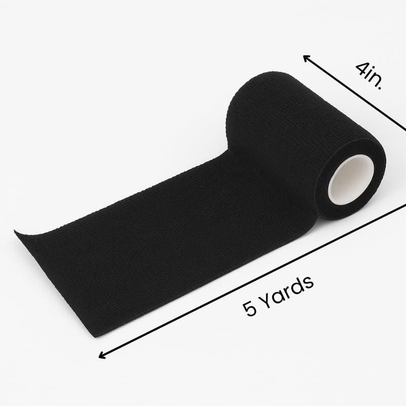 4" Cohesive Flexible Bandage Wrap – Black - 8 Pack | Self-Adherent Vet Tape for Animal Use | Breathable, Easy Tear, No Clips Required | Ideal for Horses, Dogs, Livestock, Pets - color: Black