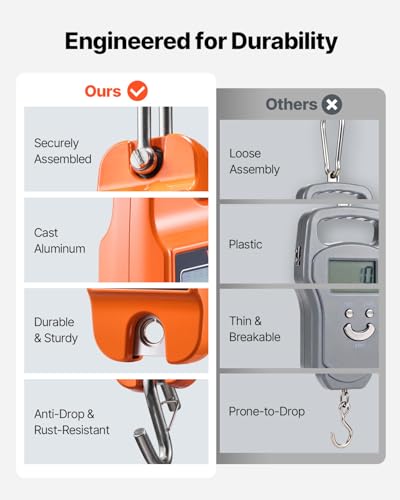 VEVOR Digital Crane Scale, 880 lbs/400 kg, Industrial Heavy Duty Hanging Scale with Cast Aluminum Case & LCD Screen, Handheld Mini Crane with Hooks for Farm, Hunting, Fishing, Outdoor, Garage (Orange) - style: 880 lbs/400 kg