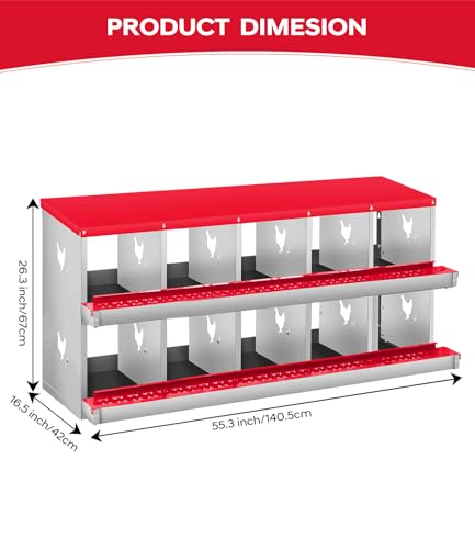 Garvee Chicken Nesting Box, 10 Compartment Metal Nesting Box | Wall Mount Chicken Nesting Boxes for Laying Eggs,Easy Egg Collection,10 Room Nest Boxes for Chickens - color: Red, size: Red 10 Compartment