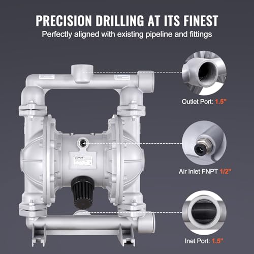 VEVOR Air Operated Double Diaphragm Pump, 44GPM, Max 115PSI Air Waste Oil Pneumatic Transfer Pump with 2 Extra Diaphragms, 1-1/2 inch Inlet & Outlet Aluminum Alloy Diaphragm Pump for Diesel Grease Oil | for Diesel Grease Oil, 2 Extra Diaphragms, 1 Inch In