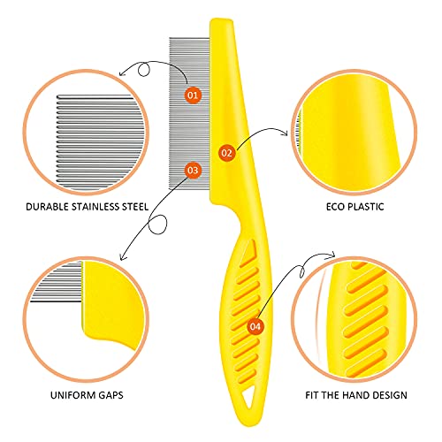 Boao 6 Pack Flea Comb Pet,Pink, Yellow, Dark Blue, Green, Blue, Orange | Stainless Steel Rounded Teeth, Double Sided Design, Lice Remover, Tear Stain Tool, Dematting Brush for Cats Dogs Grooming - color: Pink, Yellow, Dark Blue, Green, Blue, Orange