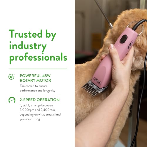 Wahl Pro Animal KM2+ Corded Clipper, Pink | High-Carbon Steel Blades, Quiet 2-Speed Motor with Low Vibration, 14 ft Cord, Comfortable Dog Trimmer, Built for Durability