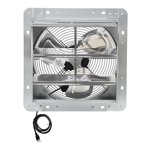 KEN BROWN 12 Inch Shutter Exhaust Fan, Gable Vent Fan, Wall Mount Ventilation, High Speed 1450 CFM, Automatic Aluminum Blades, for Garages, Shop, Greenhouse, Attic, with Power Cord - size: 12 Inch