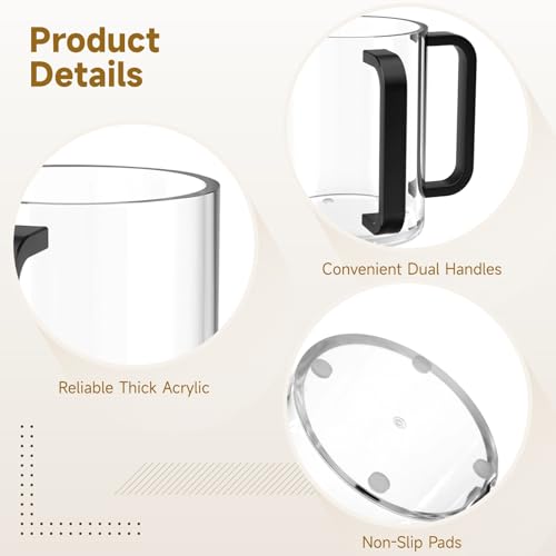 yeesport 2 PCS Judaica Hand Washing Cup with Dual Handles, Clear Acrylic Netilat Yadayim Cup with Non Slip Pads for Jewish Ritual, Sabbath, Morning Cleansing, Holiday Prayer, Festival Table
