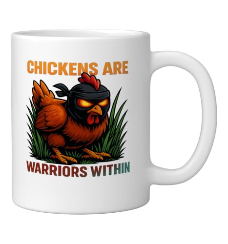 Chickens Are Warriors Within Funny Poultry Ninja Ceramic Mug, White, 11oz - color: White, size: 11 Ounces