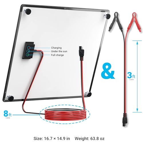 POWOXI 20W Magneti Solar Battery Charger 12V Trickle Charger Maintainer | Strong Magnetic Mount | Easy Installation | Battery Protection System | Waterproof Design | Durable Tempered Glass Panel - size: Magnetic-20W