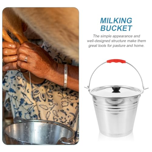 1pc Milk Bucket Multi-Purpose Bucket Multi-Functional Pail Durable Pasture Storage Stainless Steel Round Water Ice with Lid Ranch Milking