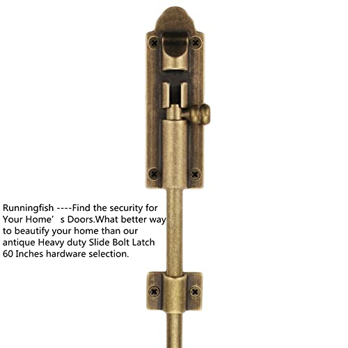 Heavy Duty Cane Bolts for Gates 23.7'',Barrel Bolt Latch Super Lengthen,Thickened Drop Bolts for Gates,Garage Bolts Solid cast Copper Sliding Lock for gate Latch - color: Antique Brass