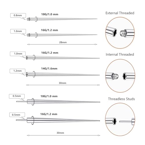 Professional Body Jewelry Insertion Taper Tool - 14G 16G 18G 20G Stainless Steel Flat Back Earrings Applicator, Threadless Insertion Pin & Threaded Ball Grabber Kit for Ear, Nose, Lip Piercing Jewel - color: 6PCS Piercing Tapers + 1PCS Ball Grabber Tool