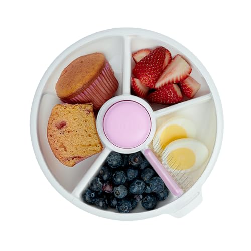GoBe Kids Large Snack Spinner Slide Bundle with Hand Strap and Sticker Sheet - Reusable Snack Container with 4 Compartment Dispenser and Lid | BPA/PVC Free | Dishwasher Safe | No Spill - Taro Purple - color: Taro Purple, size: Large - Slide