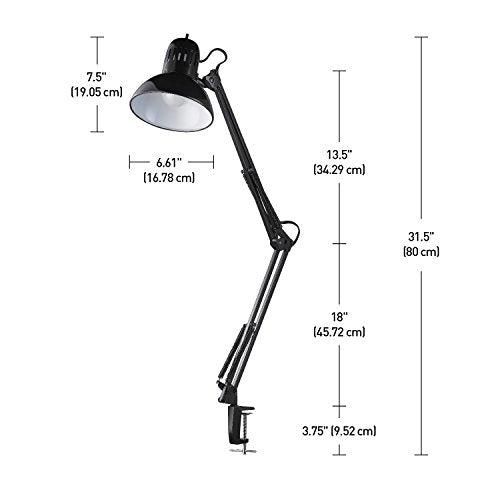 Globe Electric 12641 Architect 32" Swing-Arm Clamp-On Lamp, Black Architect, Finish, LED Bulb Included - color: Black, Architect, size: 32 inches