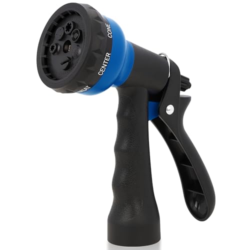 NEXCOVER Garden Hose Nozzle Sprayer - 7 Adjustable Watering Patterns Nozzle for Water Hose, Non-Slip Garden Spray Nozzle for Car Washing, Watering Plants, Pets Showering, Lawns Cleaning, Blue - color: Blue