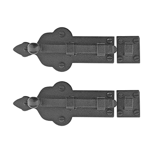 Renovators Supply Manufacturing Slide Bolt Latch 3 3/4 in. Black Wrought Iron Ball Tip Style Slide Bolt with Mounting Hardware Pack of 2 - size: Pack of 2, style: 3.75 inch - Ball Tip