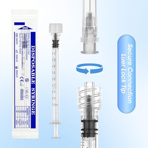 1ml Syringe with Cap, Luer Lock Liquid Transfer Syringes, 30 Pack Wrapped | Clear scale markings and smooth operation, controlled dispensing, and easy liquid transfer - style: 1 ml Luer Lock
