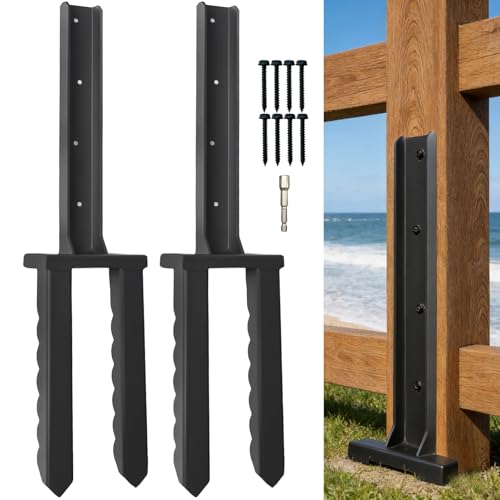 2Pcs Fence Post Repair Kit, Quick Fix Broken/Leaning Wood Post | Heavy Duty Steel Fence Post Anchor, Wavy Design Fence Post Repair Stakes
