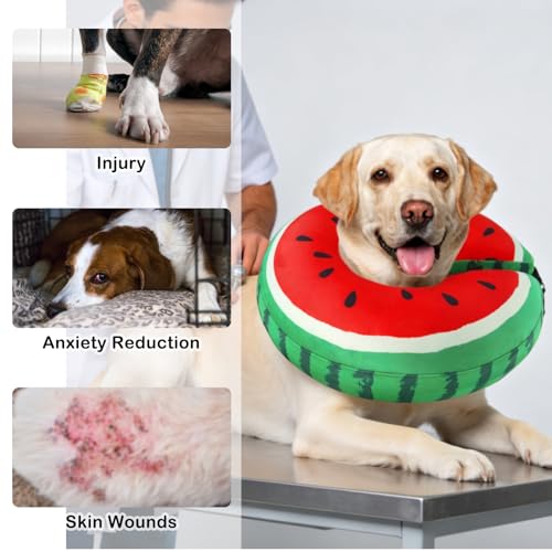 SCENEREAL Recovery Donut Collar for Medium Large Dogs, Soft Dog Cone | Inflatable Cone Collar Alternative After Surgery, Adjustable Neck Donut to Stop Licking, Watermelon Print E-Collars - color: Red Watermelon, size: L(Neck 16"-18")